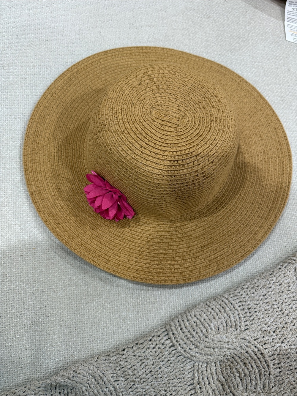 Gymboree Girls Tan Sun Hat with Pink Flower
